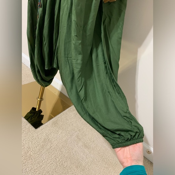 Green Triangles Hobo Embroidered Low Harem Baggy Pants - Picture 13 of 17